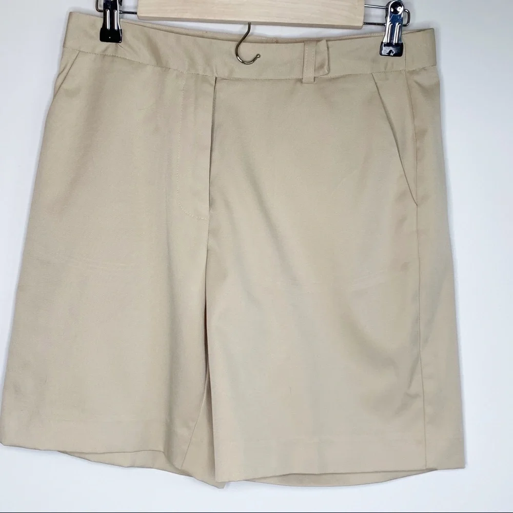 Talbots Women’s Beige Chino Bermuda Shorts Size 8P High Rise Flat Front Stretch - Picture 2 of 11